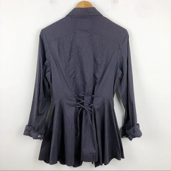 Lauren Vidal Purple Asymmetrical Striped Full Zip Lagenlook Minimalist Jacket M - Picture 12 of 16